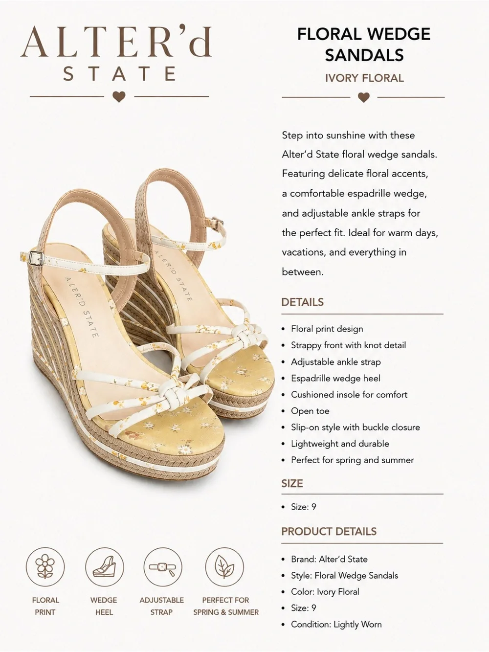 Altar'd State Ivory Floral Espadrille Wedge Sandals